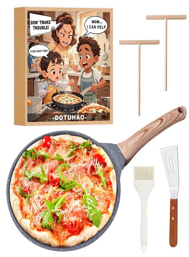 DOTUHAO Nonstick Crepe Pan Set, 5 Piece Set Kitchen Pancake Grill Pan, 8 Inch Granite Coating Flat Skillet Tawa Dosa Tortilla Pans, Pizza Pans, Fry-Pan Compatible with All Stovetops (8 Inch) - Image 1
